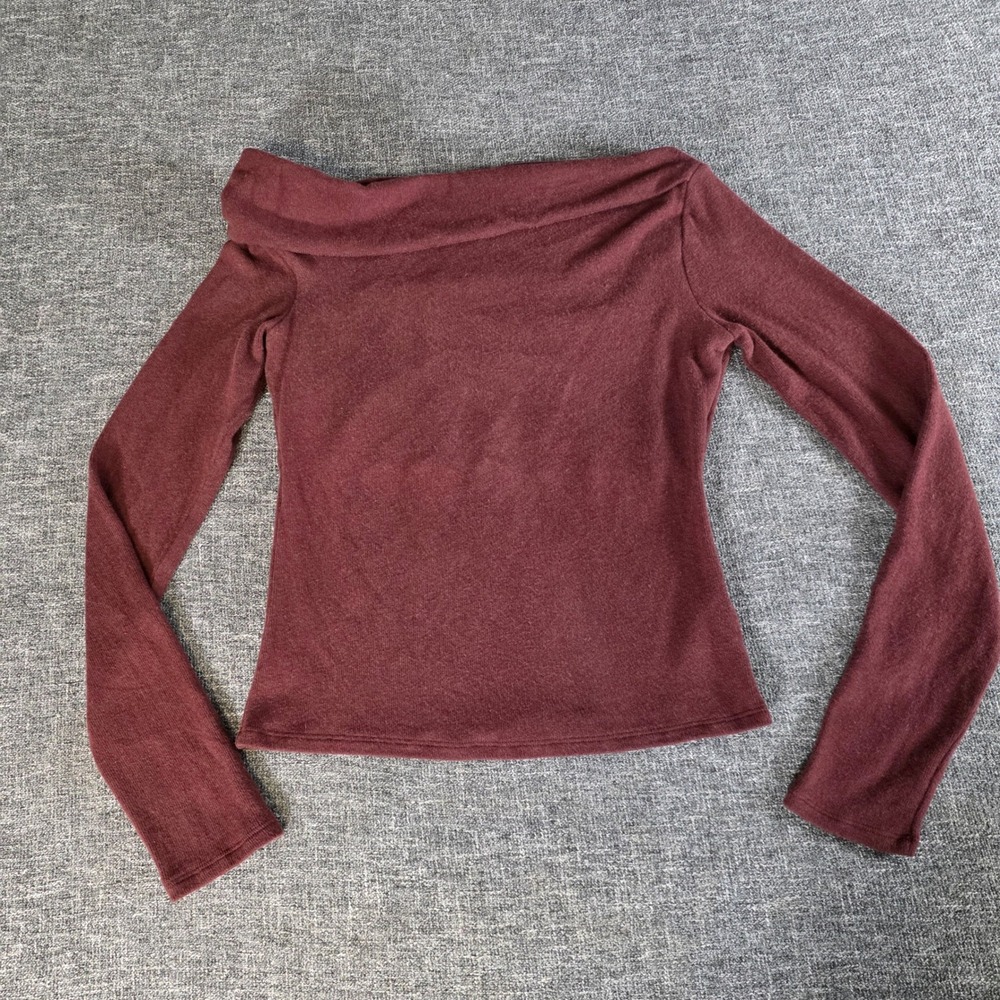 Reformation Burgundy Off The Shoulder Long Sleeve Top Tencel Blend Size L